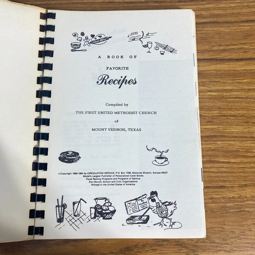 Mount Vernon Texas First United Methodist Church Cookbook VTG Comb Local